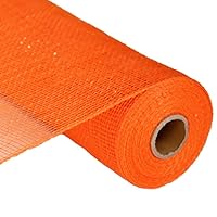 10 inch x 30 feet Deco Poly Mesh Ribbon - Orange with Orange Foil