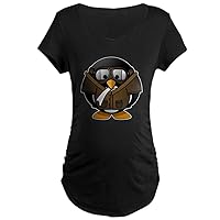 Maternity T-Shirt (Dark) Little Round Penguin - Airplane Jet Pilot - Black, XL