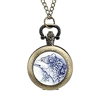 Autumn Wolf Drawing Classic Quartz Pocket Watch with Chain Arabic Numerals Scale Watch