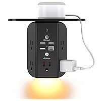 Wall Outlet Extender with Shelf and Night Light,Surge Protector,USB Wall Charger with 5 USB Outlets and 3 USB Ports 1 USB C Outlet