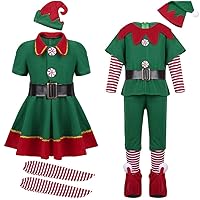 children's and adults' christmas party costumes,adult elf green costumes,Halloween cosplay parent-child costumes.