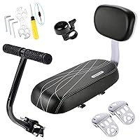Bike Rear Seat Cushion with Safety Backrest + Backseat Armrest Handrail + Foldable Hidden Bicycle Footrests + Handlebar Bell (Universal Cycling Kit with Installing Repairing Tools Set), Black