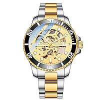Mens Automatic Mechanical Watch Self-Winding Tourbillon Watches Stainless Steel Luminous Skeleton Watches for Men