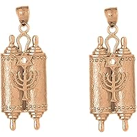 Jewish Torah Scroll Earrings | 14K Rose Gold Torah Scroll with Star & Menorah Lever Back Earrings - Made in USA