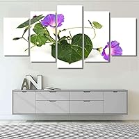 ORDIFEN Large Wall Art Pictures 5 Pieces Wall Prints Painting Morning Glory Flower Bell On White 5 Panels Canvas Wall Art For Living Room Bedroom Office Home Decor Gift