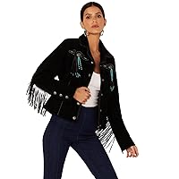 Scully Women's Fringe and Beaded Boar Suede Leather Jacket - L152-86