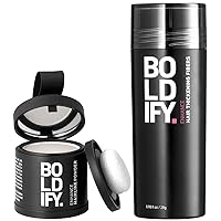 Hair Fiber (White) + Hairline Powder (White): Boldify Build & Conceal Bundle - Undetectable Hair Thickener for Fine Hair, Instant Stain-Proof Root Touchup Powder, For Men & Women