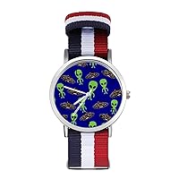 Green UFO Aliens Casual Wrist Watches for Men Women Simple Large Face Watch Running Workout Work