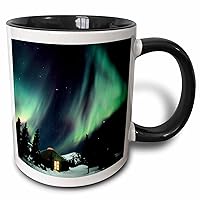 3dRose Alaska, Hot Springs Aurora Borealis, Northern Lights Frank Zurey Two Tone Mug, 11 oz, Black/White