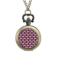 Pink Pig Pattern Vintage Pocket Watch Arabic Numerals Scale Quartz with Chain Christmas Birthday Gifts