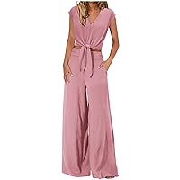 Summer Eleagnt Outfits Women Tie Twist 2 Piece Set Dressy Cap Sleeve V Neck Crop Tops and Wide Leg Pants Tracksuits