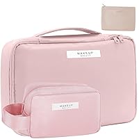 Queboom Travel Makeup Bag Cosmetic Bag Makeup Bag Toiletry bag for women and girls (Pink-3pcs)