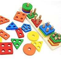 Montessori Toys for 18+ Months Old - Toddlers Wooden Sorting and Stacking Toys for Baby Boys and Girls - Shape Sorter and Color Stacker Preschool Kids Wood Gifts