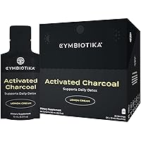 Activated Charcoal Liquid Supplement with Vitamin E, Gut Health & Digestive Support for Adults, Helps Cleanse, Detox, Support Gas, Bloating, Lemon Cream Flavor, Vegan, 10ml Pouches, 26 Pack
