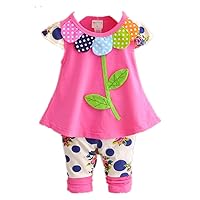 Girls Leaf Patterned Shirt with Middle Pants Two-Pieces Sets