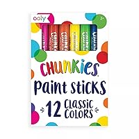 Ooly Chunkies Quick Drying Tempera Paint Sticks for Kids, Classic Colors, Set of 12 Twistable Kids Paint Sticks for Toddlers 2-4 Years, Mess Free Chubby Toddler Paint Sticks [12 Classic Colors]
