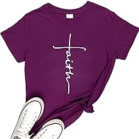 Women Cross Faith T-Shirt Printed Casual Short Sleeve Graphic Cute Tops