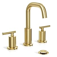 Phiestina 2 Handles 8 Inch Widespread Bathroom Faucets, Brushed Gold Bathroom Sink Faucet with Valve and Metal Pop-Up Drain, WF02-1-BG