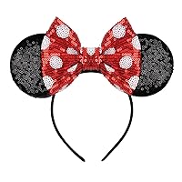 Mouse Ears Bow Headbands, Sequin Minnie Ears Headband Glitter Party Princess Decoration Cosplay Costume (white dot)