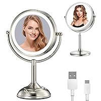 VESAUR Large Lighted Makeup Mirror,HD Undistorted Magnifying Mirror with 3 Colors Light,Brightness Adjustable One-Touch Control Vanity Mirror,360°Rotation Cosmetic Mirror,Pearl Nickel,Women's Gifts