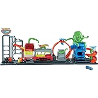 Hot Wheels Toy Car Track Set City Ultimate Octo Car Wash & Color Reveal Car in 1:64 Scale, Color Change in Very Warm & Icy Cold Water