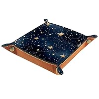 Art Aesthetic Constellation Folding Rolling Thick PU Brown Leather Valet Catchall Organizer Table Small Jewelry Candy Key Trays Storage Box Decor Entryway Tray, snh-001