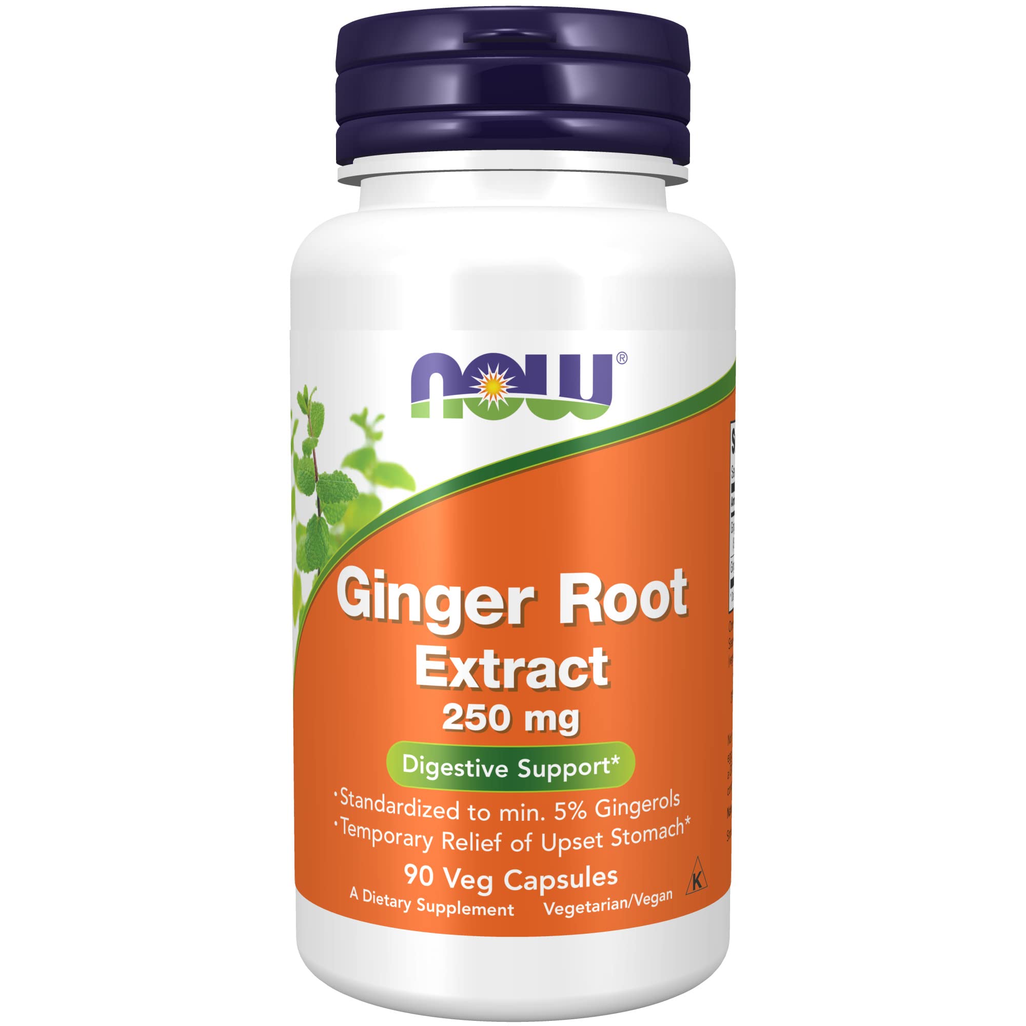 NOW Supplements, Ginger Root Extract 250 mg, Temporary Relief of Upset Stomach*, Digestive Support*, 90 Veg Capsules