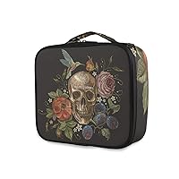 ALAZA Travel Makeup Case, Day of The Dead Skull Rose Humming Bird Dia Muertos Cosmetic toiletry Travel bag for Women Girls