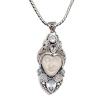NOVICA Handmade .925 Sterling Silver Blue Topaz Pendant Necklace Carved from Bali Indonesia Birthstone 'Royal Knight'