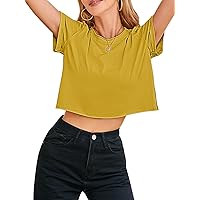 MEROKEETY Womens 2024 Summer Short Sleeve Crewneck Crop Tops Casual Solid T-Shirts