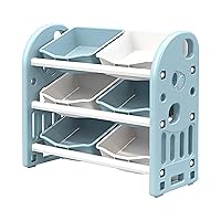 Kids Toy Storage Organizer with 6 Removable Bins Multi-Purpose 3-Tier Shelf Storage Cabinet Unit for Bedroom Playroom Living Room Blue