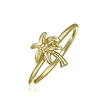 Bling Jewelry Minimalist Simple Nautical Tropical Theme Thin 1MM Band Starfish Seahorse Palm Tree Stacking Midi Knuckle Ring For Teen 14K Gold Plated .925 Sterling Silver