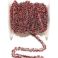 5 Feet Long gem Garnet Quartz 2.5mm rondelle Shape Faceted Cut Beads Wire Wrapped Sterling Silver Plated Cluster Rosary Chain for Jewelry Making/DIY Jewelry Crafts CHIK-ROS-CH-55887
