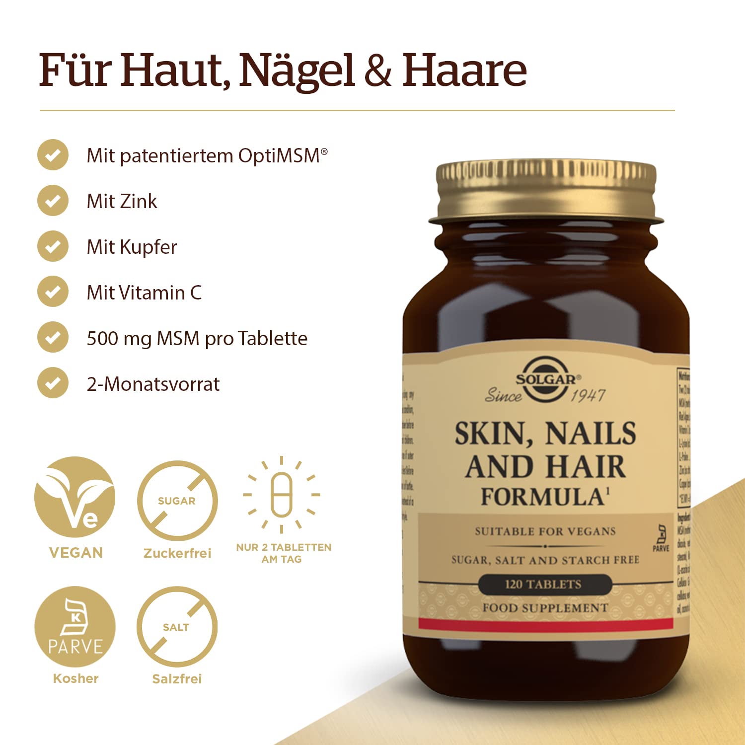 Mua Solgar Skin, Nails & Hair, Advanced MSM Formula, 120 Tablets - Supports  Collagen for Hair, Nail and Skin Health - Provides Zinc, Vitamin C & Copper  - Non GMO, Vegan, Gluten