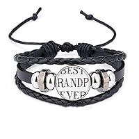 Best Grandpa Ever Quote Heart Bracelet Braided Leather Woven Rope Wristband