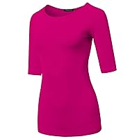 SSOULM Women's Basic Stretchy 1/2 Sleeve Crewneck Slim Fit T-Shirt Top with Plus Size