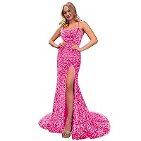 Lindo Noiva Women's Long V Neck Prom Dresses with Slit Glitter Mermaid Evening Gowns LNL002