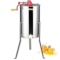 Honey Extractor, 2/4 Frame Stainless Steel Manual Beekeeping Extraction, Honeycomb Drum Spinner with Transparent Lid, Apiary Centrifuge Equipment with Height Adjustable Stand, Silver