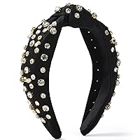 Etercycle Rhinestone Headband,Top Knotted Headbands for Women, Fashion Wide Head Band Luxury Sparkly Crystal Jeweled Embellished Hair Accessories (Black)