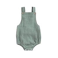 Infant Baby Boy Girl Romper Bodysuit Cotton Linen Suspender Overalls Solid Sleeveless Square Neck Summer Outfits