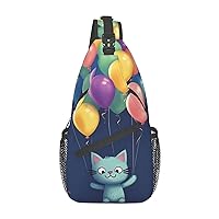 Cat and balloon Print Unisex Chest Bags Crossbody Sling Backpack Lightweight Daypack for Travel Hiking