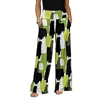 Women's White & Blk Wide Leg Pants with Pockets
