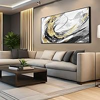Abstract Painting Gold Wall Decor Room Decor for Bedroom 24x48 Inch Framed Prints Black Wall Decor Line Artwork Picture for Living Room Kitchen Home Office Decor