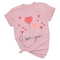 I Love You Letter T-Shirts for Women Cute Balloon Love Heart Graphic Tee Tops 2024 Casual Fashion Crewneck Shirts
