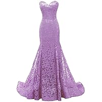 Women's Mermaid Sweetheart Lace Prom Evening Dress Strapless Long Formal Bridesmaid Gowns Lilac