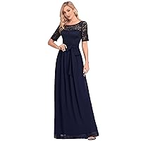 Ever-Pretty Women Lace Illusion Short Sleeve Chiffon Wedding Party Dress 07624