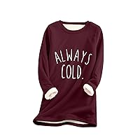 Sherpa Lined Sweatshirt For Women Crewneck Solid Letter Print Fleece Shirt Winter Warm Fuzzy Pullovers Loungewear