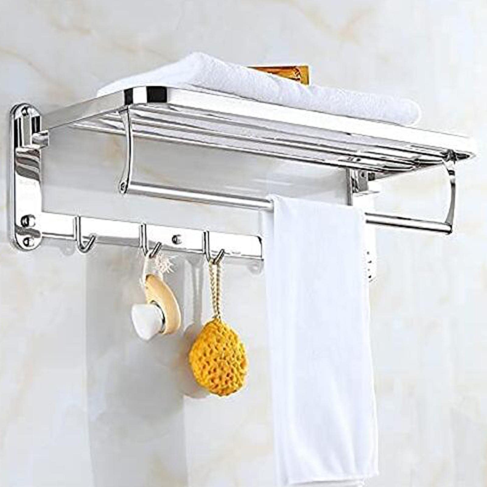 MagiDeal Metal Storage Shelves Wall Mounted with Hooks Durable Stable Towel Bar Organizer Stand Holder for Dormitory Household Bathroom Hotel Kitchen , S