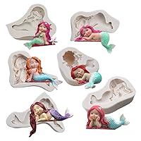 6pcs Silicone Mermaid Fondant Mold Cute 3D Sleeping Baby Girl Cake DIY