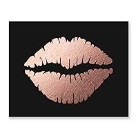 Lips Black Rose Gold Foil Print Poster Decor Wall Art Kiss Love Makeup Fashion Girl Room Nursery 8 inches x 10 inches A35